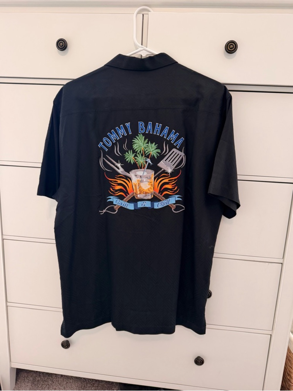Tommy Bahama Black Short-Sleeve Shirt with Multicolor Back Graphic